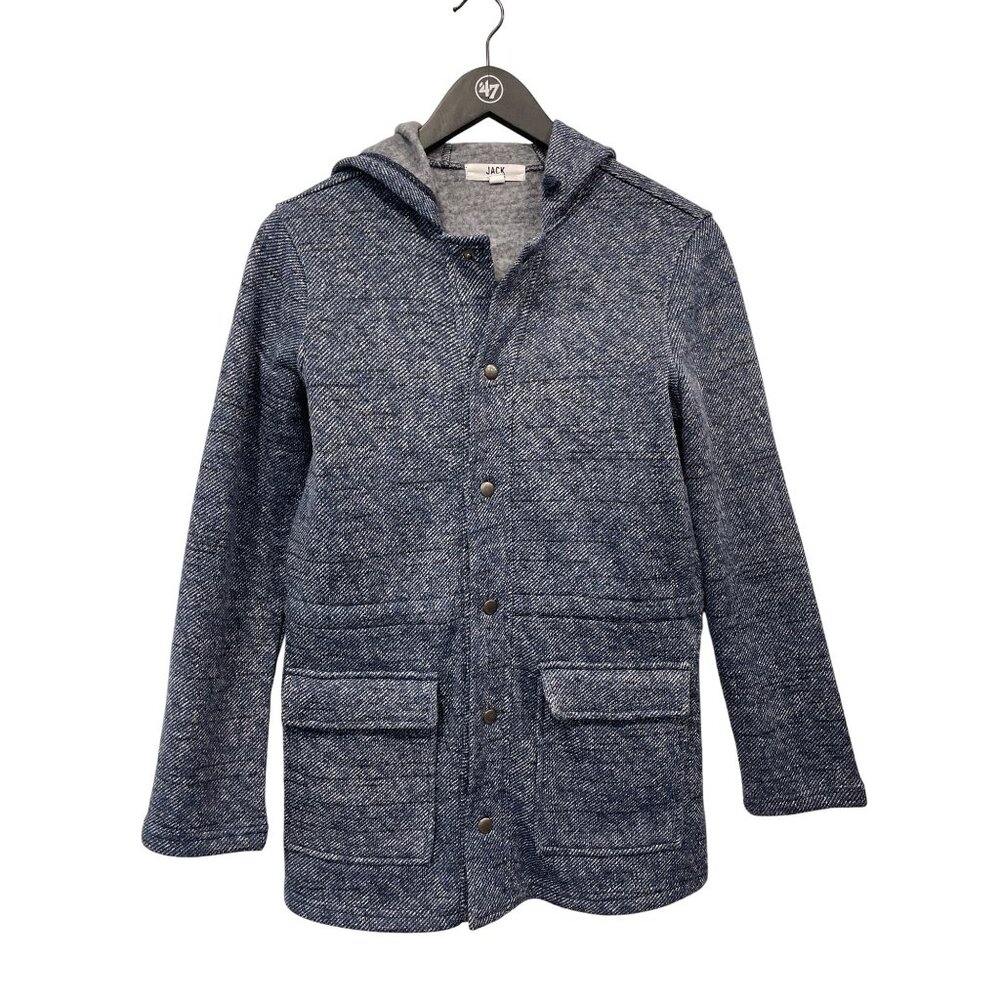 Jack By BB Dakota Coat Size Small Snap Front Long Sleeve Hooded Jacket Blue Cozy - Picture 1 of 7